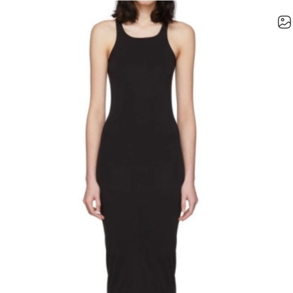 BLACK Ribbed Midi Dress in w Racerback - Picture 2 of 9